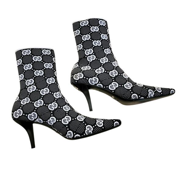 Gucci GG Monogram Technical Jersey Square Toe Ankle Boots Black White 39.5 9.5 - Picture 4 of 12